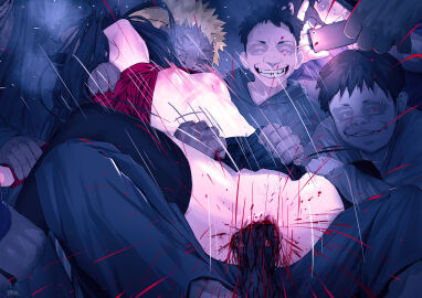 black-haired_female black_hair black_thighhighs bleeding_from_pussy blonde-haired_male blood_on_penis blood_splatter blood_stain bloody_pussy blush breasts bruise bruised_breast defloration fate/stay_night fate_(series) female female_pubic_hair grabbing_from_behind hairbow laughing lifted_shirt male medium_breasts mocking mosaic_censoring multiple_boys multiple_males pale_nipples penetration penis penis_piercing phone pink_nipples pubic_hair pubic_stubble pussy red_shirt restrained scared sex shitappa0120 short_skirt smiling sole_female taking_picture teenage_female teenager thighhighs tohsaka_rin twintails ugly_bastard vaginal_blood vaginal_penetration virgin virginal_blood