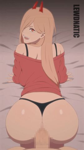 1boy 1girls 9:16 anal animated ass bed bed_sheet bedroom bouncing_ass chainsaw_man female gif lewdnatic light-skinned_female light-skinned_male light_skin male panties panties_aside power_(chainsaw_man) straight tagme thong thong_aside tongue tongue_out vertical_video