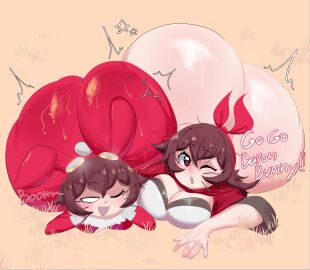 2d 2d_(artwork) 2girls amber_(genshin_impact) ass ass_bigger_than_body ass_bigger_than_head ass_body baron_bunny_(genshin_impact) big_ass big_butt breasts brown_hair bunny_ears busty dialogue digital_drawing_(artwork) digital_media_(artwork) duo fat_ass female female_only genshin_impact hair hair_ornament huge_ass huge_butt hyper_ass large_ass large_butt laying_down laying_on_stomach light-skinned_female light_skin living_plushie living_toy massive_ass massive_butt motylek multiple_females multiple_girls one_eye_closed open_mouth plush plushie pupilless_eyes red_eyes shortstack sweat sweaty_ass sweaty_butt thick thick_ass toy