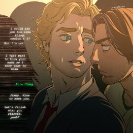 2boys blonde_eyelashes chikan close-up curly_(mouthwashing) grey_hairs haunting_blue_eyes jimmy_(mouthwashing) jimmy_has_whitehairs_its_so_hot looking_at_another male mouthwashing valentitans yaoi