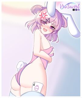 1girls ass blush breasts bunny_ears bunny_tail bunnysuit doki_doki_literature_club female female_only natsuki_(doki_doki_literature_club) solo vioswirl