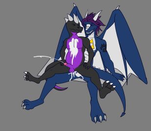 anthro ass black_body black_scales blue_body blue_scales bodily_fluids cum cum_in_ass cum_inside dinosaur dragon dromaeosaurid duo ejaculation fyreblazes galion_skyedragon genital_fluids genitals hi_res horn humanoid_genitalia male male/male mythological_creature mythological_scalie mythology nude penis prehistoric_species reptile scales scalie sex theropod