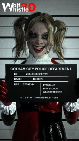 1girls 3d batman_(series) crazy_eyes cum cum_on_face dc dc_comics facial female female_only harley_quinn harley_quinn_(classic) licking_lips runny_makeup solo tongue tongue_out wolfwhistle3d