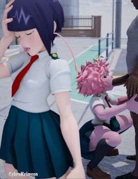 1boy 2girls 3d big_penis black_socks blowjob boku_no_hero_academia breasts brown_loafers cybrokrimson dark-skinned_male dark_skin facepalm female hands-free interracial jirou_kyouka knee_socks kneehighs kneesocks kyoka_jiro loafers male mina_ashido multiple_females multiple_girls my_hero_academia penis pink-haired_female pink_hair public_sex purple-haired_female purple_hair school_uniform schoolgirl shoes small_breasts socks socks_and_shoes squatting street thick_thighs