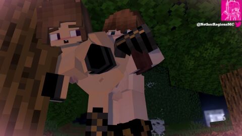 1boy 1girls 3d blue_eyes boots breasts brown_hair cubic_breasts female forest from_behind gloves horny_female human humanoid looking_back male mine-imator minecraft moon netheregions night nude nude_female nude_male open_mouth outside purple_eyes pussy standing_sex tagme tree vaginal_penetration wet_pussy