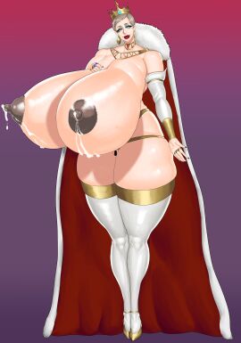 1girls artist_盾持_スヤ breasts female giant_breasts gilf granny oc older_female queen 盾持_スヤ