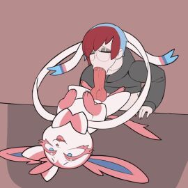 1boy 1girls animated deep_throat deepthroat eeveelution fellatio female feral human larger_female male male_pokemon/female_human male_sylveon oral penny_(pokemon) pokemon pokemon_(species) pokephilia pokémon_(species) small_but_hung smaller_male smugbluefaun source_request sylveon tagme