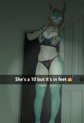 1girls amano44 animal_ears anthro blonde_hair blue_eyes blue_fur bra breasts cleavage door doorway female giantess glowing_eyes headwear ippan_josei large_breasts large_female long_hair looking_at_viewer mini_giantess my_hero_academia ominous panties print_panties pubic_hair pubic_hair_peek quirk_(mha) scary snapchat snout solo_focus tall_female two-tone_body underwear underwear_only white_fur