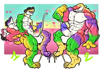 anthro balls big_balls big_penis chad_(the_amazing_digital_circus) cock conjoined crocodile crocodilian cum dick furry fusion gay glitch_productions gummigoo_(tadc) gummigoo_(the_amazing_digital_circus) hat homosexual male male/male male_only max_(tadc) max_(the_amazing_digital_circus) merging muscles muscular muscular_male penis semen testicles the_amazing_digital_circus trencalos vein veiny_penis