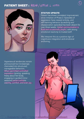 body_modification breasts censored clitoris clitoris_bulge english_text female huge_breasts huge_clitoris mosaic_censoring original_character orionart pussy rexa self_fondle self_lick story text