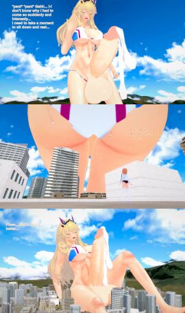1futa 1girls 3d ass barghest_(gawain)_(fate) bikini blonde_hair butt_crush city commission cum english_text fate/grand_order fate_(series) female fujimaru_ritsuka_(female) futa_giantess futanari giantess giantess_futa huge_ass huge_cock intersex koikatsu penis swimsuit text unaware xavierhuge