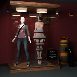 1girls 3d arms_at_sides asleep barefoot bound bound_arms bound_legs bound_neck breasts captured captured_heroine chloroform clothes_removed completely_nude defeated defeated_heroine display display_case english_text eyes_closed feet female forniphilia gas_mask helpless helpless_female human_furniture human_trophy immobile indoors legs_together life_is_strange living_statue living_trophy mannequin max_caulfield name_tag nipples nude nude_female oldmanjaay overhead_light permanent_bondage plaque pussy pussy_obscured sign solo_female stasis_chamber stationary_restraints stripped stripped_naked suspension suspension_bondage text trophy_case unconscious