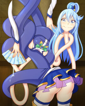 1girls aqua_(konosuba) ass blue-eyed_female blue-haired_female blue_eyes blue_hair crying crying_with_eyes_open elastic elastic_arms elastic_body elastic_girl elastic_neck elastic_torso elasticity elongation fan female female_only goddess kono_subarashii_sekai_ni_shukufuku_wo! long_arms long_body long_neck long_torso no_panties pantsudesu paper_fan ponytail ponytail_female skirt solo stretching stretchy stretchy_arms stretchy_body stretchy_neck stretchy_torso superpowers very_long_hair very_long_legs