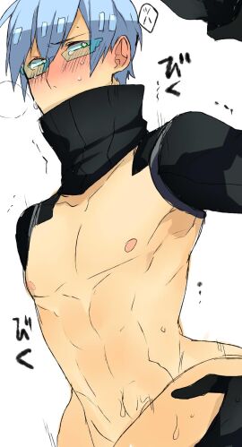 blush crying dubious_consent gay heart-shaped_pupils implied_sex inumuta_houka kill_la_kill male male_focus no_visible_genitalia partially_clothed pretty_boy skinny