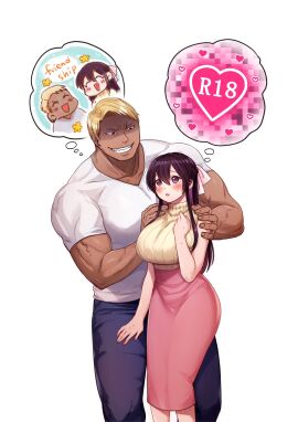 1boy 1girls aroused big_breasts blonde-haired_male breasts damedame_ol female female_human gyaru-oh hourglass_figure huge_breasts human human_male inuyoshi_akira larger_male light-skinned_female long_hair male muscular muscular_male original size_difference slim_waist smaller_female thick_thighs wide_hips