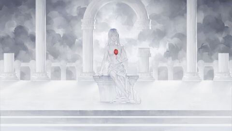 1boy absurdres alicescorpio_yeji chinese_commentary closed_eyes cloud commentary_request deep_wound facing_viewer gore greyscale guro heart_(organ) highres injury long_hair male male_focus monochrome nipples original parted_lips pillar sitting solo spot_color topless_male