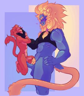 anal anal_sex anthro azure_lion balls blush boner bottomless erection furry gay haplorhine lego lego_monkie_kid lifting_person lion male male_only miilkacookies monkey monkey_king_(lego_monkie_kid) mythology nude pantsless penis primate sex size_difference sun_wukong