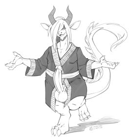 absurd_res balls bedroom_eyes chin_tuft clothed clothing curved_horn dragon eden_(daniruu) erection facial_tuft fangs genitals greyscale hair hair_over_eye half-closed_eyes hi_res horn humanoid_genitalia humanoid_penis lapinbeau male monochrome mythological_creature mythological_scalie mythology narrowed_eyes one_eye_obstructed open_clothing open_mouth open_robe open_smile penis robe scalie seductive smile tail tail_tuft teeth tuft wingless_dragon