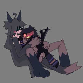 bakeneko big_dom_small_sub bleugdhgh1 breasts cat_boy cum cum_on_pussy face_in_breasts feline_penis female finger_in_ass fundamental_paper_education furries larger_female machine_girl_(kaaatie) male nameless_werewolf_(kaaatie) penis pussy skary_(kaaatie) small_penis werewolf_girl