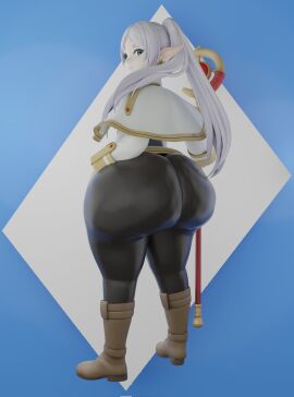 1girls 3d ass ass_body big_ass bottom_heavy bubble_ass bubble_butt clothing elf elf_female fat_ass female female_only frieren green_eyes huge_ass jinouga97 large_ass looking_at_viewer looking_back massive_ass solo sousou_no_frieren staff thick_ass thick_thighs thunder_thighs white_hair wide_hips