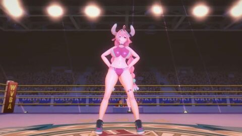 3d animated big_ass bodysuit boots choker cleavage cow_girl cow_print cowprint dancing eyemask genshin_impact hair_ornament hairband horns huge_breasts large_breasts long_gloves long_hair navel nipple_bulge pink_hair seruu skin_tight sports_bra tagme tail thick thick_thighs thighhighs twin_braids varesa_(genshin_impact) video