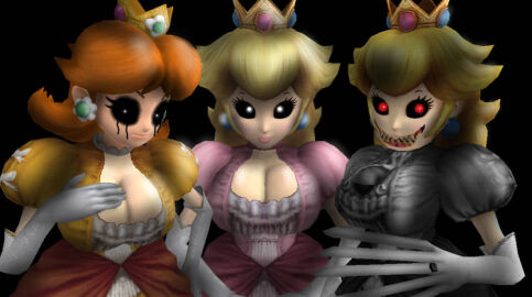 3d 3girls big_breasts big_hips black_eyes blonde_hair blue_earrings breasts brown_hair creepy creepy_smile creepypasta crown engagement_ring entity female five_nights_at_wario's five_nights_at_wario's:_origins five_nights_at_wario's:_switched_in_time five_nights_at_wario's_2 five_nights_at_wario's_4 five_shows_at_wario's five_shows_at_wario's:_director's_cut fnaw ghost ghost_girl gloves glowing_eyes hand_on_breast house_of_horrorbrews long_blonde_hair long_brown_hair long_fingers long_hair looking_at_viewer mario_(series) nightmare_fuel nightmare_waifu nintendo peach.exe pink_dress princess princess_daisy princess_daisy_(five_nights_at_wario's) princess_peach princess_peach_(five_nights_at_wario's) red_pupils ring royalty smile smiling smiling_at_viewer spirit virus_peach virus_peach_(fnaw:o) white_dress white_pupils yellow_dress