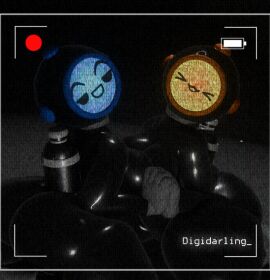 2girls 3d ass big_breasts breasts camera_view content_creator content_warning_(game) content_warning_player_(female) digidarling female hand_holding helmet huge_ass huge_breasts kneeling knees_together_feet_apart latex looking_at_viewer pressing_breasts_together smiling suit thick_thighs thigh tight_clothing tight_fit