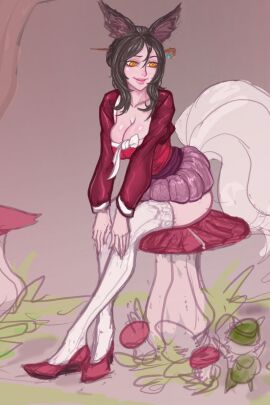 ahri black_hair breasts dynasty_ahri female female_focus female_only fox_ears league_of_legends orange_eyes riot_games samiri simple_background sitting solo solo_female solo_focus vastaya wonders_of_the_world_series