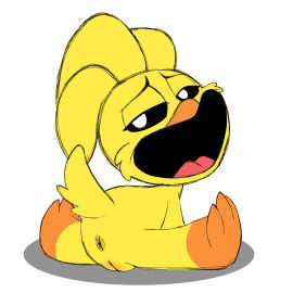 anus avian critters_(poppy_playtime) female female_only furry_only genitals hi_res kickinchicken kickinchicken_(poppy_playtime) no_humans poppy_playtime poppy_playtime_(chapter_3) pussy rule_63 simple_background smiling_critters solo yellow_body yellow_fur yellow_skin