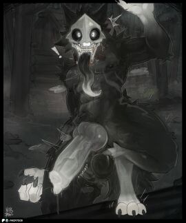 animal_genitalia animal_penis anthro armpit_hair balls big_balls big_penis black_body black_eyes black_fur bodily_fluids body_hair bone canine_genitalia canine_penis erection fangs fur genital_fluids genitals hi_res huge_cock knot long_tongue male monster muscular muscular_anthro muscular_male musk musk_clouds nick7005 night penis precum pupils skull skull_head skulldog_(species) solo teeth throbbing throbbing_penis tongue tongue_out white_eyes white_pupils