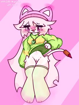 3:4 anthro blush blush_lines cattail_(pvz) clothing digital_media_(artwork) domestic_cat electronic_arts elemental_creature elemental_humanoid felid feline felis female flora_fauna fur genitals hair hat headgear headwear hi_res humanoid jewelry mammal necklace open_mouth pink_clothing pink_hat pink_headwear plant plant_humanoid plants_vs._zombies plants_vs_zombies popcap_games pussy sex simple_background solo tail venom_melon white_body white_fur