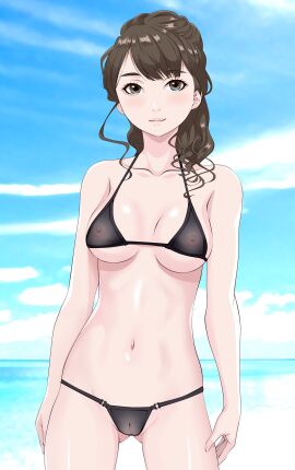 1girls almost_naked almost_nude areolae ass_visible_through_thighs bare_arms bare_belly bare_chest bare_hands bare_hips bare_legs bare_midriff bare_navel bare_shoulders bare_skin bare_thighs belly belly_button bikini bikini_bottom bikini_only bikini_top black_bikini black_bikini_bottom black_bikini_top black_string_bikini black_swimsuit black_swimwear blue-eyed_female blue_background blue_eyes blue_sky breasts brown-haired_female brown_eyebrows brown_hair cleft_of_venus closed_mouth_smile clouds collarbone day daylight daytime digital digital_art digital_drawing digital_drawing_(artwork) digital_media digital_media_(artwork) elbows exposed_arms exposed_belly exposed_chest exposed_hips exposed_legs exposed_midriff exposed_navel exposed_shoulders exposed_skin exposed_thighs female female_focus female_only fingernails fingers groin halterneck hand_on_leg hand_on_own_leg hand_on_own_thigh hand_on_thigh high_resolution highres hourglass_figure inguinal_crease inguinal_ligament kiniro_tofu lean_figure lips long_hair looking_at_viewer medium_breasts midriff mostly_nude naked naked_female naked_woman narrow_waist navel nearly_nude nipples nude nude_female nudity outdoor outdoor_nudity outdoors outside parted_bangs plump_pussy plump_vulva practically_nude pussy pussy_lips saori_hayami see-through see-through_swimsuit shoulders sky slender_body slender_waist slim_waist smile smiley_face smiling smiling_at_viewer smirk solo standing string_bikini swimsuit swimwear thigh_gap thighs uncensored uncensored_breasts uncensored_nipples uncensored_pussy uncensored_vagina upper_body vulva vulva_line wavy_hair wide_hips