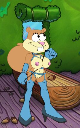 anthro big_breasts bondage bound bracelet breast_bondage breasts clothing collar dullehan female garter_belt garter_straps genitals hi_res jewelry legwear mammal nickelodeon nipples pussy rodent sandy_cheeks sciurid solo spiked_bracelet spiked_collar spikes spongebob_squarepants squirrel stockings tree_squirrel whip