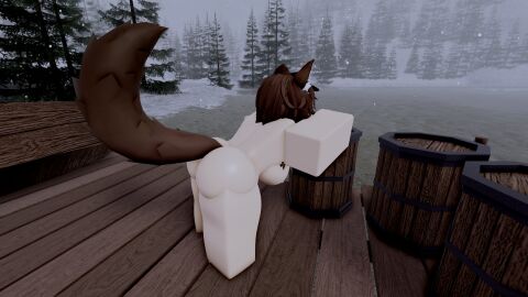 1girls 3d 3d_(artwork) animal_ears areolae ass barefoot bent_over big_ass big_breasts breasts brown_hair completely_nude female female_only full_body long_hair naked naked_female nipples nude nude_female outdoors outside roblox robloxian solo solo_female tail that_rel