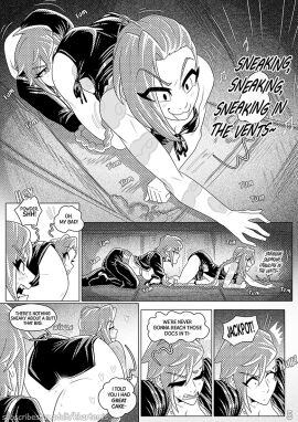 2girls arcane arcane_jinx arcane_vi ass ass_focus ass_size_talk barely_clothed behind_another behind_view big_ass big_ass_(female) big_butt big_butt_(female) big_thighs black_and_white butt censored censored_genitalia censored_pussy comic comic_page comic_panel comic_strip crawling dialogue english english_dialogue english_text female from_behind incest jinx_(league_of_legends) khartemis league_of_legends looking_back pussy pussy_peek pussy_visible riot_games scribble_censor sisters size_talk skimpy_clothes skimpy_dress skimpy_outfit solid_censor text text_bubble thick_thighs vi view_from_behind viewed_from_behind yuri