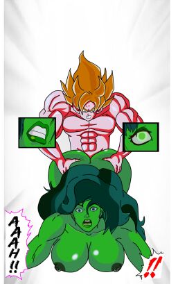 ! !! 1boy 1girls ambiguous_penetration blonde_hair crossover dominant_male dragon_ball dragon_ball_z eastern_and_western_character eye_focus female from_behind_position goku goku_solos green_body green_skin male marvel marvel_comics mouth_focus she-hulk son_goku straight straight_sex turles17 zenkizenkai