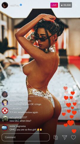 1girls 3d ass big_ass big_breasts black_hair breasts bubble_ass bubble_butt chat_log dark-skinned_female dark_skin female female_only forspoken frey_holland giorgio_rendering glasses instagram instagram_live livestream meta presenting_hindquarters sideboob skimpy social_media solo solo_female sunglasses swimsuit text