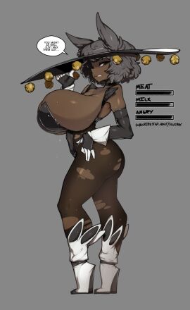 attribute_slider blackriver blackriver_agogo breasts cat_ears cat_girl catgirl dark-skinned_female dark_skin female grey_hair huge_breasts leotard original original_character r._blackriver_agogo slugbox