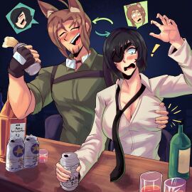 ! asahi_breweries beer big_breasts blush body_swap breast_grab breasts chainsaw_man cleavage female female_focus grabbing_breasts groping groping_breasts himeno_(chainsaw_man) oc verteeg