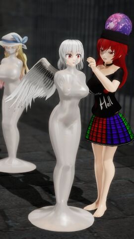 3d captured female fgh098765 hecatia_lapislazuli latex red_eyes red_hair sagume_kishin touhou