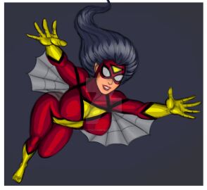 ass black_hair female flying gloves jessica_drew johnnyharadrim large_ass marvel marvel_comics mask red_suit spider-woman superhero_costume superheroine