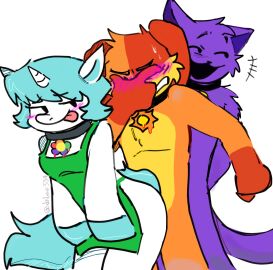 1girls 2boys anthro anthro_on_anthro anthro_only apron ass_on_crotch bisexual bisexual_male blue_fur blue_tail blush canine cat cat_ears cat_tail catnap catnap_(poppy_playtime) collar covering_face crafty_corn craftycorn critters_(poppy_playtime) cyan_fur cyan_hair cyan_tail dnlee334 dog dog_ears dogday dogday_(poppy_playtime) doggy domestic_cat domestic_dog embarrassed emblem feline female furry furry_female furry_male furry_only green_apron horny_female horny_male horse horse_girl imminent_anal imminent_penetration imminent_sex laughing licking_lips male male/male mythological_creature mythology necklace no_humans orange_fur orange_skin pendant poppy_playtime poppy_playtime_(chapter_3) pressing pressing_against purple_fur purple_skin purple_tail pushing_together sandwiched sex smiling_critters sticking_out_tongue straight sweat sweating sweaty tagme teasing two-tone_fur unicorn unicorn_horn wanting_sex watermark white_body white_fur white_skin