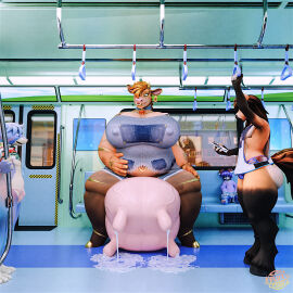 anthro arflin ass belly big_ass big_belly big_breasts big_butt bodily_fluids bottomwear bovid bovine breasts building bulge canid canine canis cattle clothing domestic_dog ear_piercing ear_ring electronics equid equine female fluxcore genitals group hand_on_belly hand_on_leg hand_on_thigh hi_res hooves horse hotpants huge_ass huge_breasts huge_butt lactating leaking_milk legwear looking_at_another looking_worried male male/female male/male mammal milk mouse murid murine navel overalls overweight overweight_anthro overweight_female panties penis phone piercing public ring_piercing rodent shirt shorts sitting smile sweater tank_top teats thick_thighs thigh_highs topwear train udder_lactation udders underwear vehicle wide_hips