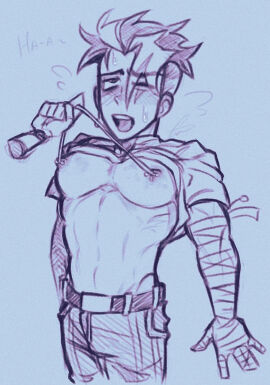 bandaged_arm big_pecs big_pectorals blush blushing cidr danganronpa danganronpa_(series) danganronpa_2:_goodbye_despair drfav eyes_rolling_back gundham_tanaka male male_focus male_only muscular muscular_male nipple_chain nipple_chain_pull nipple_piercing nipple_play nipples partially_clothed pecs pecs_focus pectorals pierced_nipples piercing pleasure_face pulling_nipples shirt_lift shirt_up shirtless super_danganronpa_2 super_danganronpa_2:_goodbye_despair tanaka_gundham tongue tongue_out two-tone_hair undercut