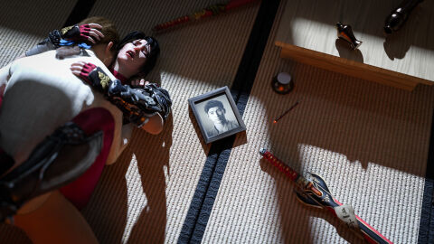 1boy 1girls 3d ambiguous_penetration asian_female black_hair bodysuit closed_eyes clothed_sex embrace embracing enjoying female fingerless_gloves hand_on_head hidden hidden_sex implied_penetration implied_sex interracial kunoichi leg_lock light-skinned_male light_skin looking_pleasured loving_it male missionary missionary_position ninja open_mouth passionate passionate_sex phantaseye pleasure_face soul_calibur stealth_sex taki white_male