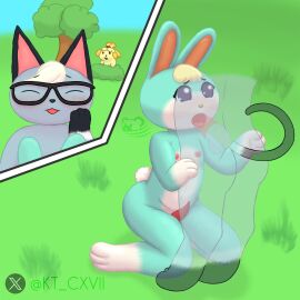 absurd_res animal_crossing animal_genitalia animal_penis anthro caught_in_the_act chibi duo felid feline feline_genitalia feline_penis fellatio genitals hi_res isabelle_(animal_crossing) k-cxvii lagomorph lagomorph_penis leporid male male/male mammal multiple_panels nintendo nipples oral penile penis rabbit raymond_(animal_crossing) sasha_(animal_crossing) sex