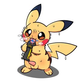 2024 3_toes :3 balls black_nose black_tipped_ears bodily_fluids breath brown_eyes brown_markings cheek_spots colored dipstick_ears dot_nose ear_markings electricity electroshock_weapon electrostimulation feet feral full-length_portrait fur generation_1_pokemon genital_fluids genitals holding_object male male_focus male_only markings masochism multicolored_ears nintendo penis pikachu pink_tongue plumflavor pokemon pokemon_(species) portrait precum red_cheeks saliva shaded shadow shaking simple_background simple_shading solo standing sweat tapering_penis taser toes tongue tongue_out toony trembling weapon white_background yellow_body yellow_fur