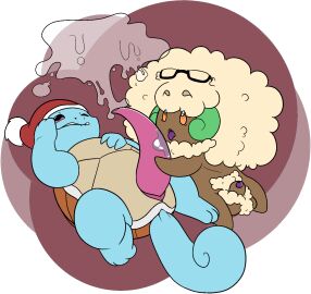 balls balls_tuft bite biting_lip bodily_fluids christmas christmas_clothing christmas_headwear clothing cum cum_drip cum_on_penis cumshot dripping ejaculation eyewear eyewear_on_head fan_character generation_1_pokemon generation_5_pokemon genital_fluids genitals glasses glasses_on_head headgear headwear hi_res holidays male male/male nintendo oral penis pokemon pokemon_(species) pokemon_speak squirtle surprised_expression tapering_penis tongue tongue_out tuft whimsicott