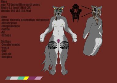 anthro balls breasts ear_piercing futanari genitals head_tattoo hi_res intersex leg_tattoo multiple_piercings nipple_piercing nipples penis piercing small_penis solo tattoo trans_woman transfem trichternet