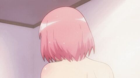1girls animated areolae ass back backboob blush breasts_bigger_than_head breasts_squeezed_together butt_crack eyebrows_visible_through_hair female female_focus female_only from_behind from_below futoku_no_guild green_eyes hair_between_eyes hanabata_nohkins huge_breasts indoors inverted_nipples looking_down nipples nude nude_female pink_hair shiny_skin short_hair standing subtitled thick_thighs thighs